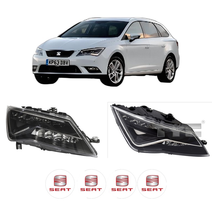 Set Faruri Stanga Dreapta Fata SEAT LEON ST Estate Van (5F8) din 2014-2020, Auto, TYC, 4x Stickere auto cu SEAT