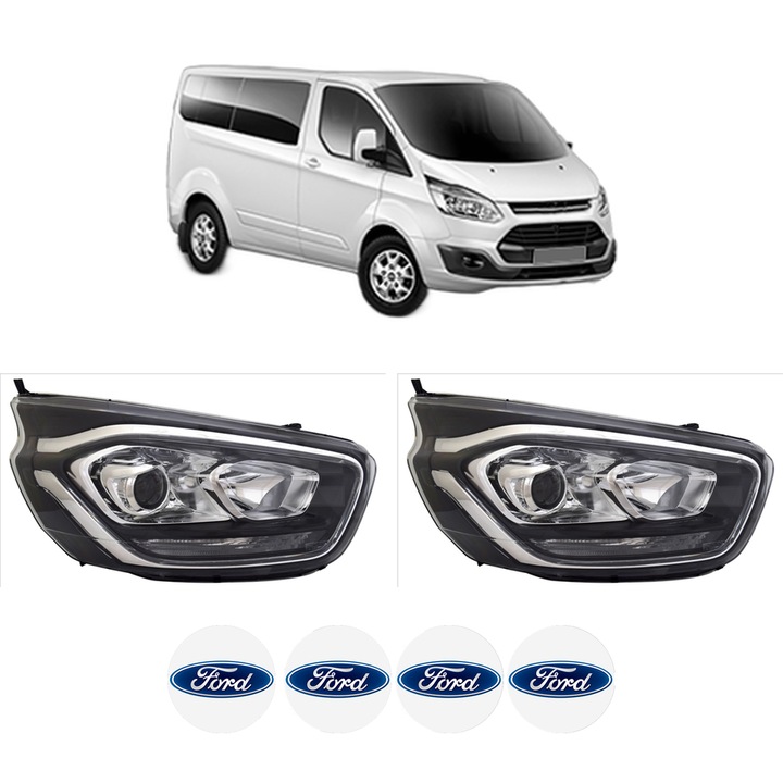 Set Faruri Stanga Dreapta Fata FORD TRANSIT CUSTOM V362 Bus (F3) din 2012-2023, Auto, TYC, 4x Stickere auto cu FORD