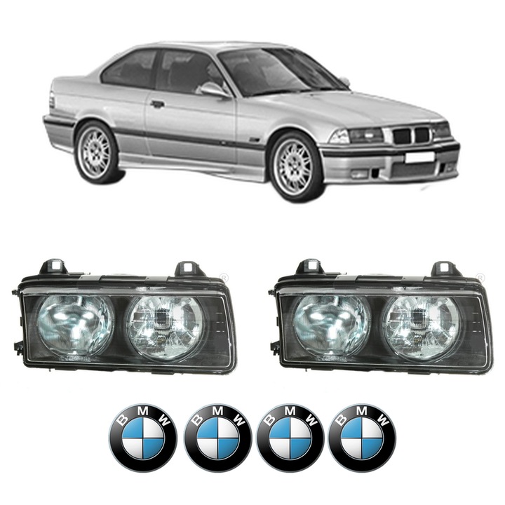 Set Faruri Stanga Dreapta Fata BMW Seria 3 Coupe (E36) din 1991-1999, Auto, TYC, 4x Stickere auto cu BMW