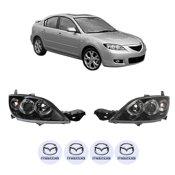 Set Faruri Stanga Dreapta Fata MAZDA 3 Saloon (BK) din 2003-2009, Auto, DEPO, 4x Stickere auto cu MAZDA