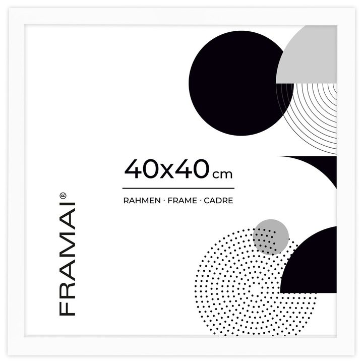 Rama foto patrata FRAMAI, MDF ecologic alb mat, 40x40 cm, cu plexiglas, montaj simplu