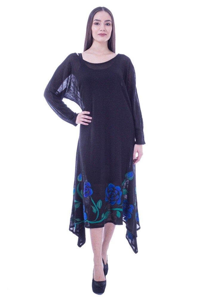 Rochie tricot negru, impaslit manual Liza Panai C-2841E