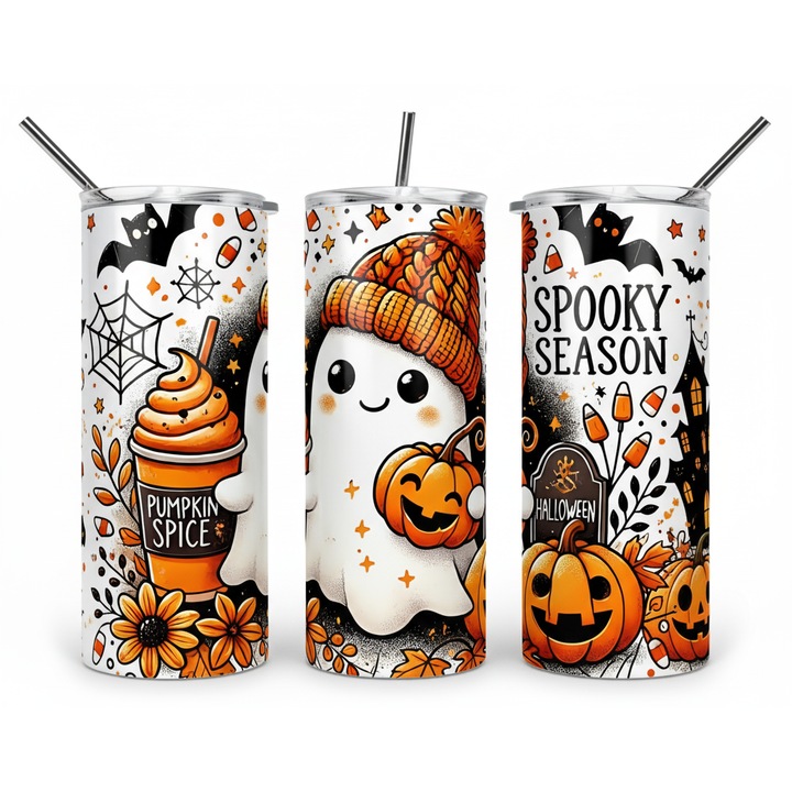 Cana Termos Siphoria, Inox premium, Izolatie Dubla, Design Halloween Spooky Season, 600ml