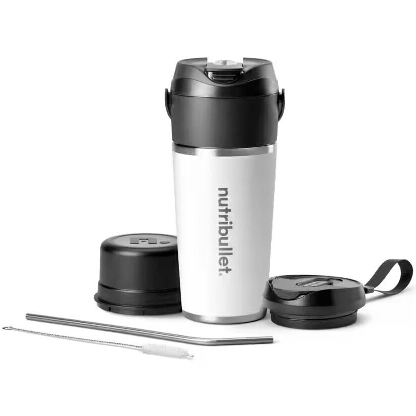 Blender portabil nutribullet® NBP016W, cupa otel inoxidabil izolata cu pereti dubli 590 ml, mentinere la rece 24 ore, 14+ utilizari per incarcare, USB-C, alb