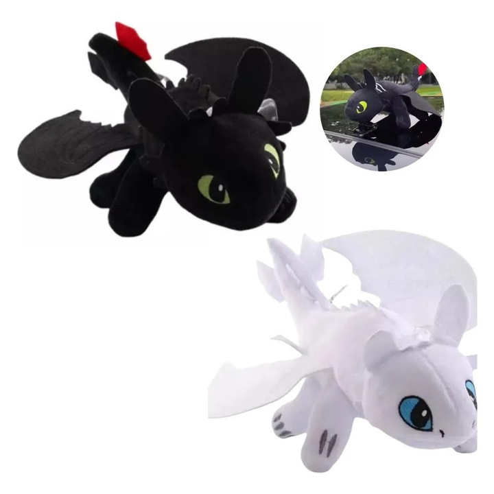 Set 2x Jucarii de plus Dragon Toothless Night Fury 27cm
