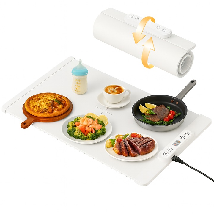 Covor de incalzire mancare din silicon, alb, pentru casa, camping, casa de vacanta, multifunctional