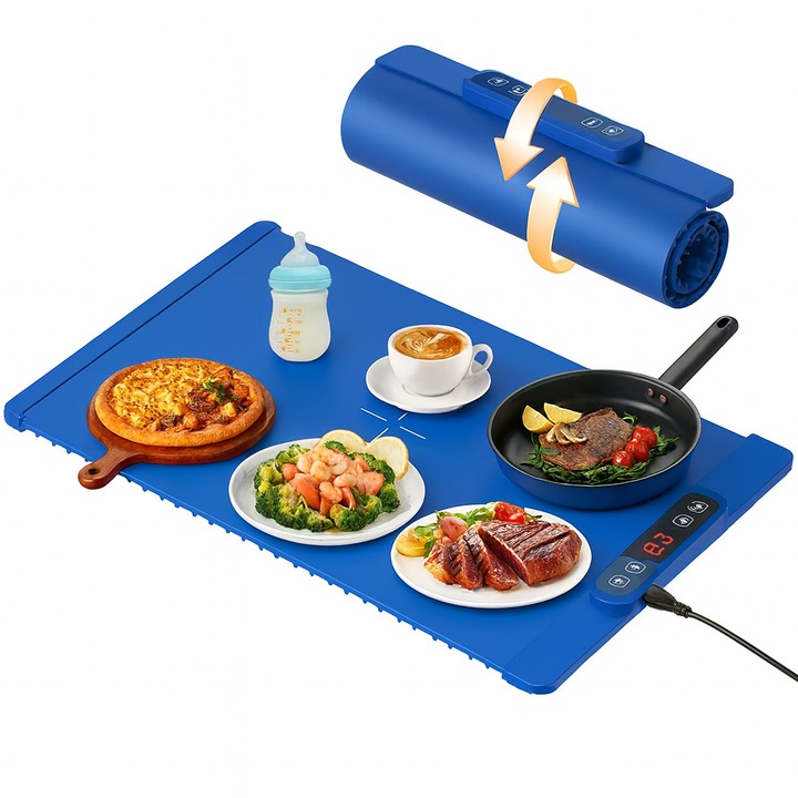 Covor de incalzire mancare din silicon, albastru, pentru casa, camping, casa de vacanta, multifunctional