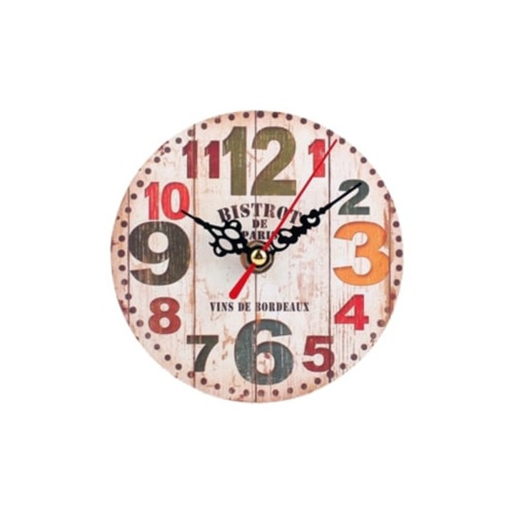 Vintage kerek fa dekoratív óra, antik stílusú, 3 darabos készlet