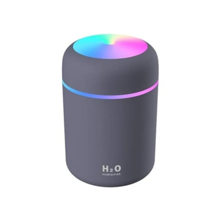 Mini umidificator, portabil, functionare silentioasa, iluminare led, 260ml, negru