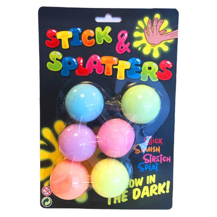 Minge lipicioasa, elastica, care lumineaza in intuneric, 6 buc./pachet