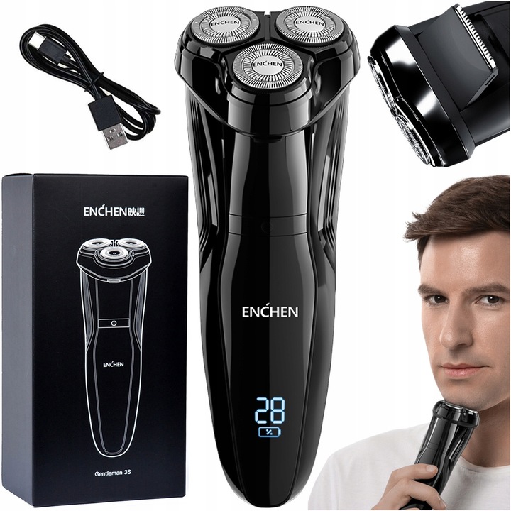 Rasor electric Enchen Gentleman 3S, negru, rezistent la apa IPX7, trimmer incorporat