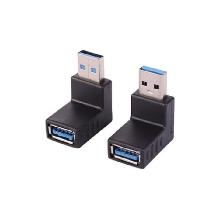 Ъглов USB адаптер, удължител, акрилен, черен