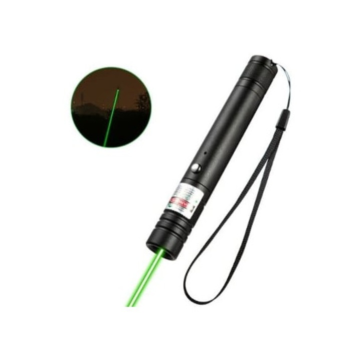 USB лазерна фенерче, черна, зелена светлина, директно зареждане, единична точка