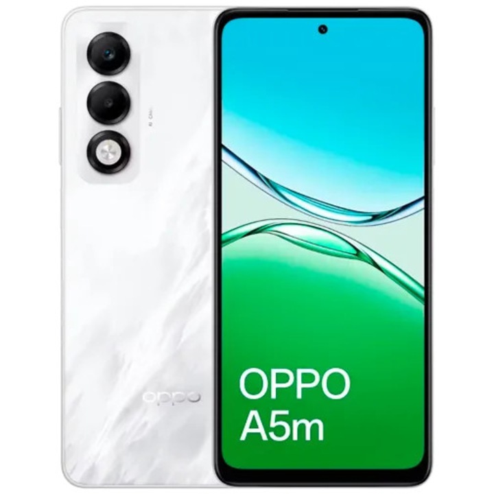 Смартфон OPPO A5m, Qualcomm SM-6115 Snapdragon 6s 4G Gen1, 256GB/8GB RAM, Dual SIM, 4G, Бял