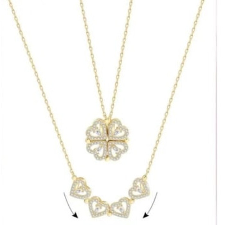 Colier cu pandantiv trifoi auriu, zirconii cubice, lungime ajustabila 40-60 cm