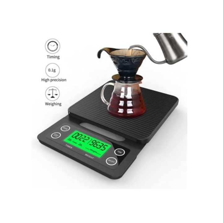 Konyhai mérleg, fekete, max 5 kg, időzítővel, LCD kijelzővel
