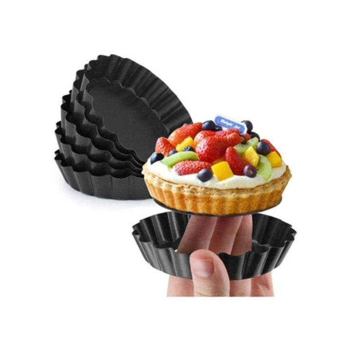 6 darabos mini tortaforma készlet, 10 cm, kivehető aljjal, kerek, quiche-hez, sajttortához, süteményekhez