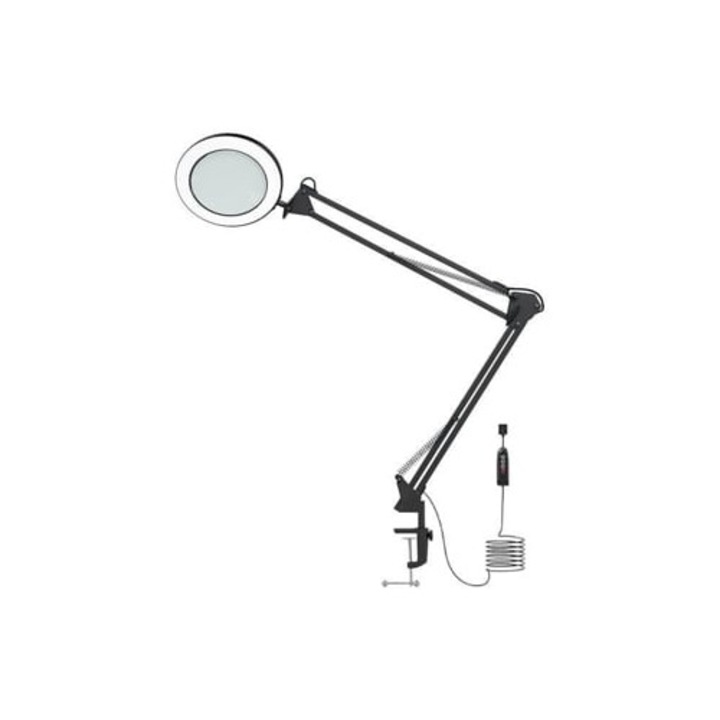 Lupa de birou cu lampa, 14W, 3 moduri de culoare, neagra