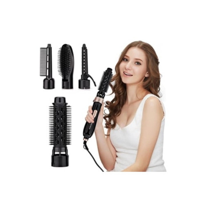 Perie de par electrica 4 in 1, uscator de par, ondulator, culoare neagra