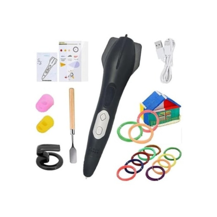 3D toll gyerekeknek, 12 színű PLA filament, LCD kijelzővel, állítható hőmérséklet/sebesség