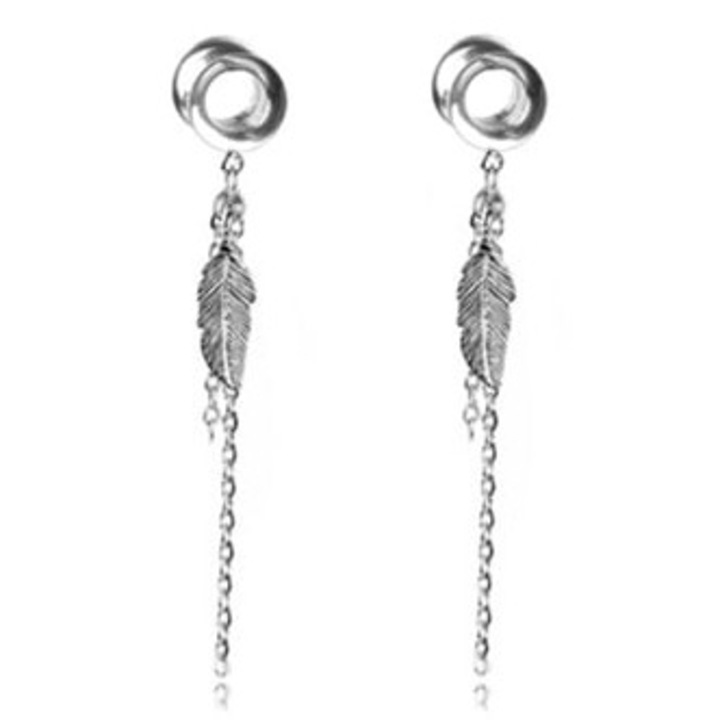 Cercei cu pandantiv din lant cu pene, inox hipoalergenic, L