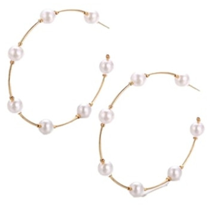Cercei cu perle false, cercuri aurii, design elegant