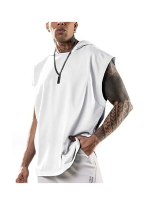 Мъжки суичър, с качулка, полиестер, бял, M INTL