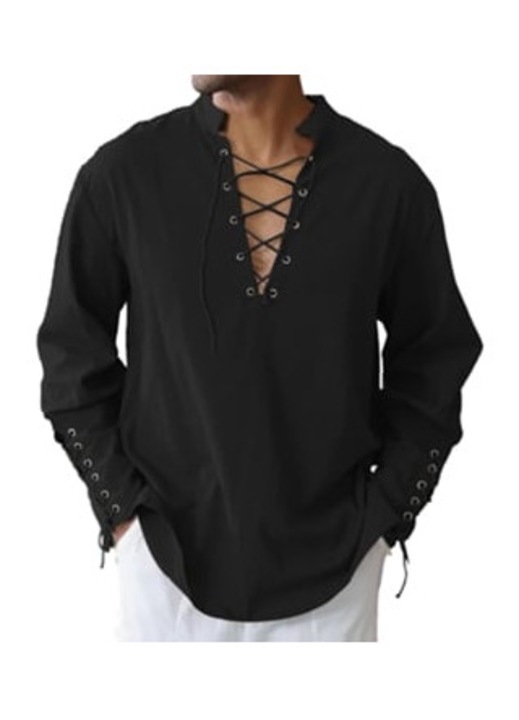 Férfi ing, retro, pamut, fekete