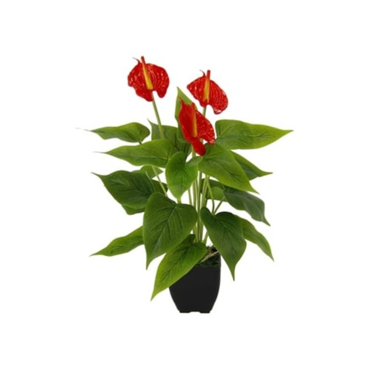 Plante artificiale, Anthurium rosu exotic, marime medie, culoare rosie, set de plante de interior