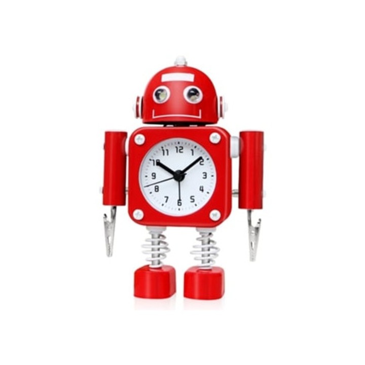 Robot dekor óra, piros metál, halk működés, villogó fények