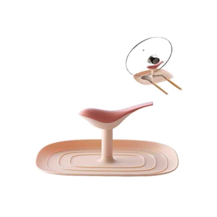 Kanál- és edényfedő tartó, madár alakú, környezetbarát, rózsaszín