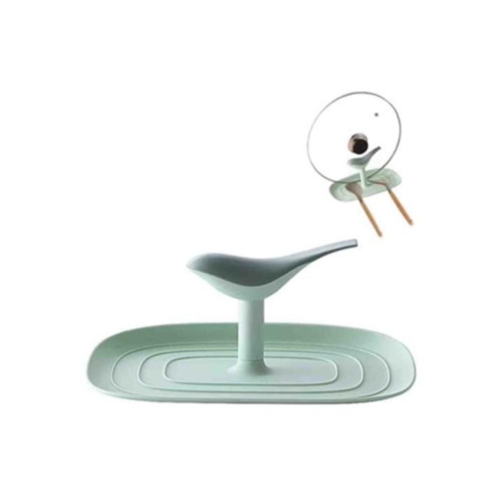 Kanál- és fedőtartó, madár alakú, környezetbarát, zöld