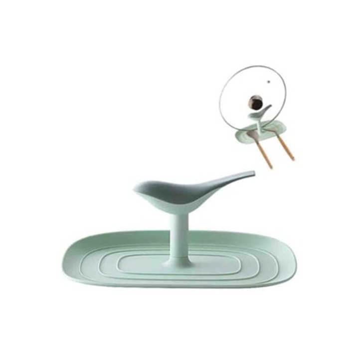 Kanál- és edényfedél tartó, madár alakú, környezetbarát, csepegtetőtálcával