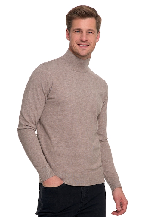 Férfi pulóver, Moraj, klasszikus, félig garbó, rugalmas, homokbarna, viszkóz, 2XL INTL