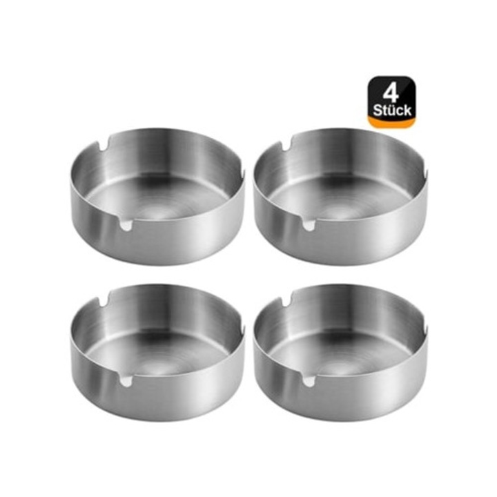 Scrumiera rotunda din otel inoxidabil, design cu trei caneluri, rezistenta la vant, usor de transportat, pentru acasa