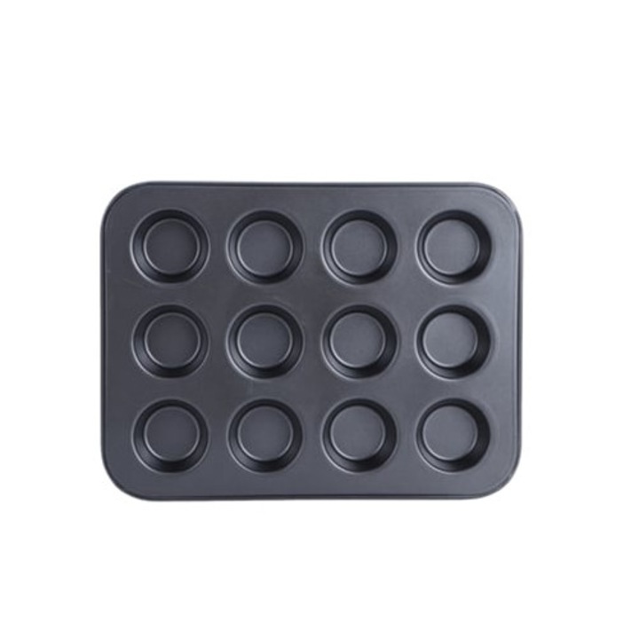 Tava de copt rotunda antiaderenta 12 compartimente, neagra