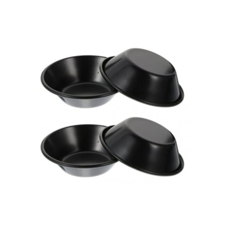 Set de 4 tavi copt miniatura pentru tarte, 3 inch, rotunde, negru
