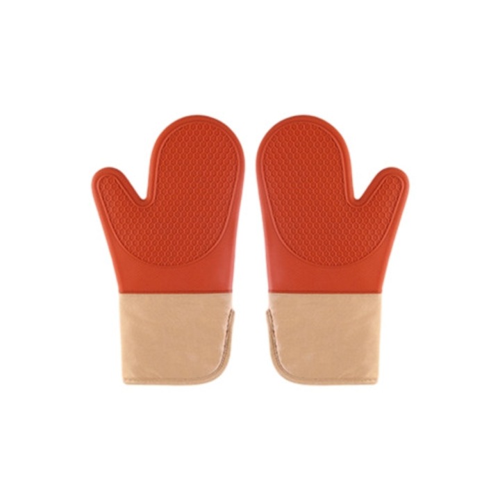 Szilikon konyhai kesztyű, hőálló 450°C-ig, vízálló, csúszásmentes, ujjakkal