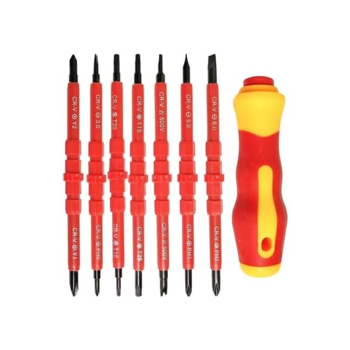 Szigetelt csavarhúzó készlet cserélhető pengékkel, 7 darabos, nagy igénybevételre