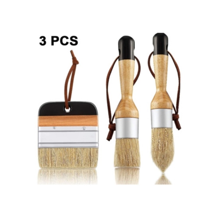 Set de 3 pensule din par de mistret pentru ceara si creta pentru mobila
