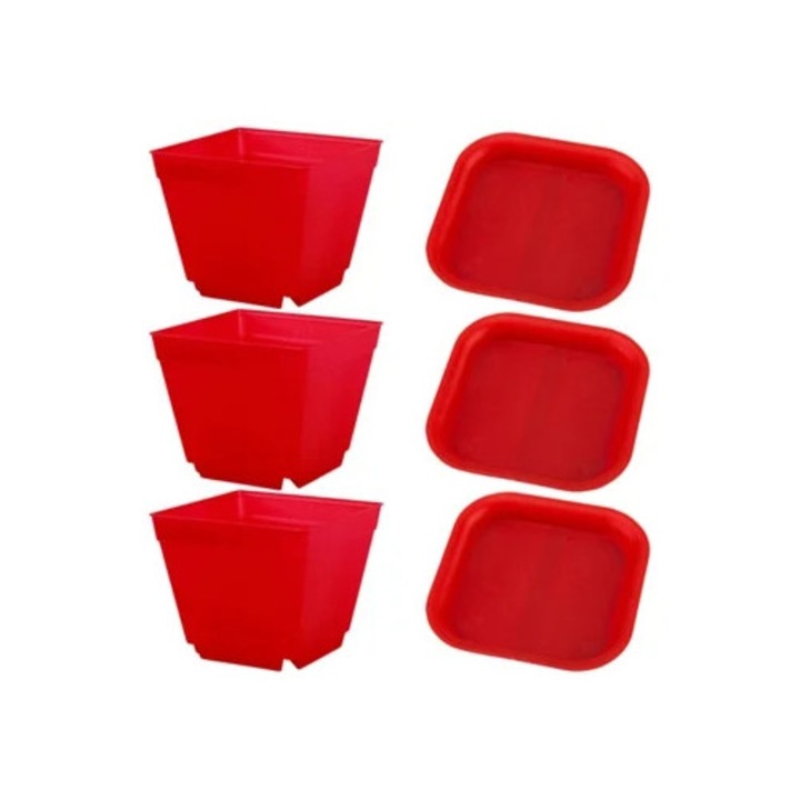 Ghiveci patrat pentru rasaduri cu tava, set pentru birou si balcon