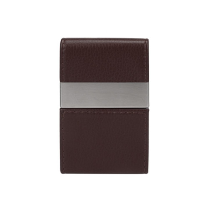 Suporturi documente, organizator carti de vizita, piele PU premium, interior din inox, maro