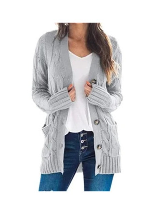 Cardigan dama, Gri, Bumbac, 2XL INTL