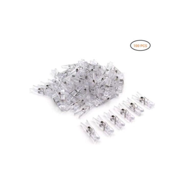 Прозрачни мини щипки, многократни за окачване на снимки или лампички, 100 бр.