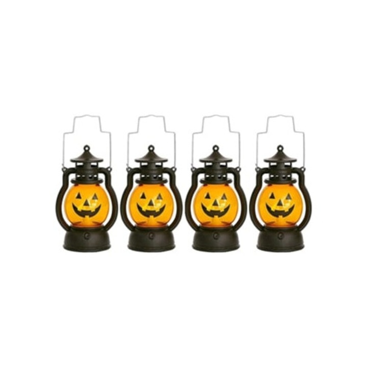 Lanterna de Halloween, decorativa, cu LED, functionare pe baterii, cu inel de suspendare, set de 4 bucati