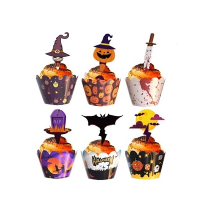 Set 48 Piese Decoratiuni pentru Cupcakes de Halloween