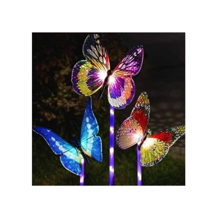 Lampi solare, LED, schimbare de culoare, impermeabile, fluturi, set