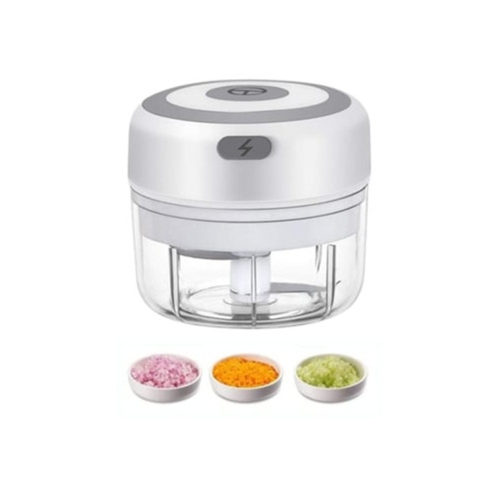 Hordozható mini elektromos aprító, USB-ről tölthető, rozsdamentes acél pengékkel, 20x10 cm