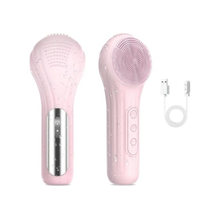 Perie de curatare faciala electrica reincarcabila din silicon, roz