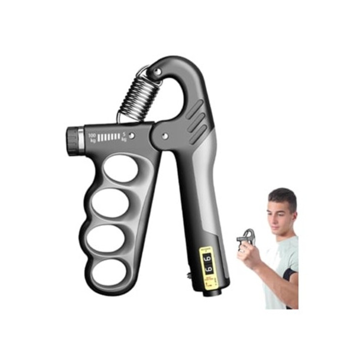 Extensor de forta, Gertiz, rezistenta ajustabila 5-100 kg, design ergonomic, gri
